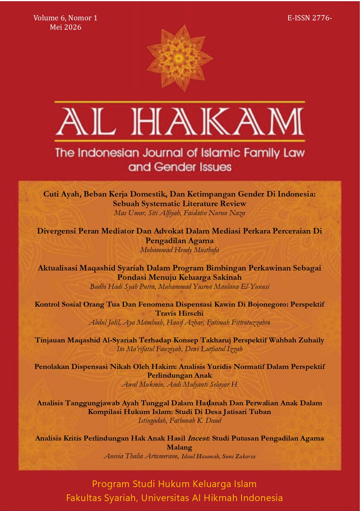 					View Vol. 6 No. 1 (2026): Al Hakam
				